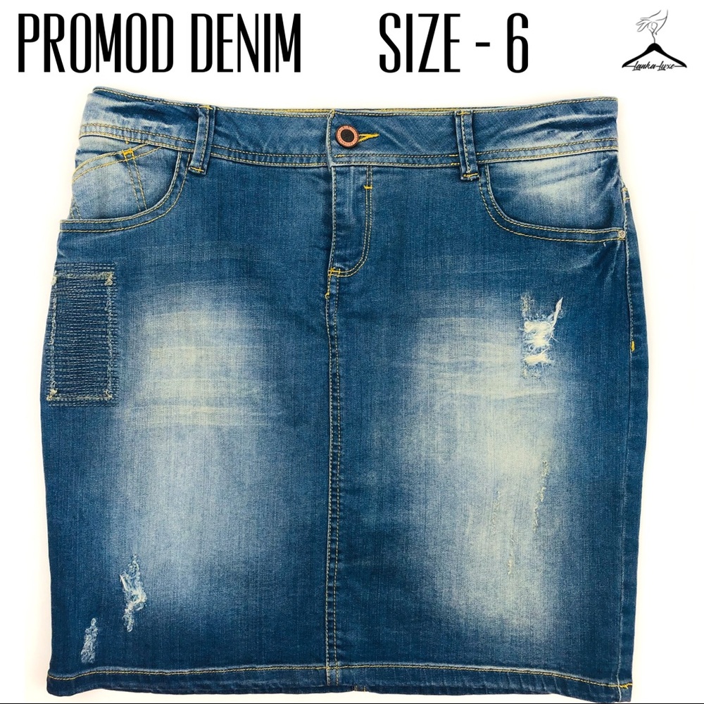 Promod Denim Slightly Distressed Jean Skirt